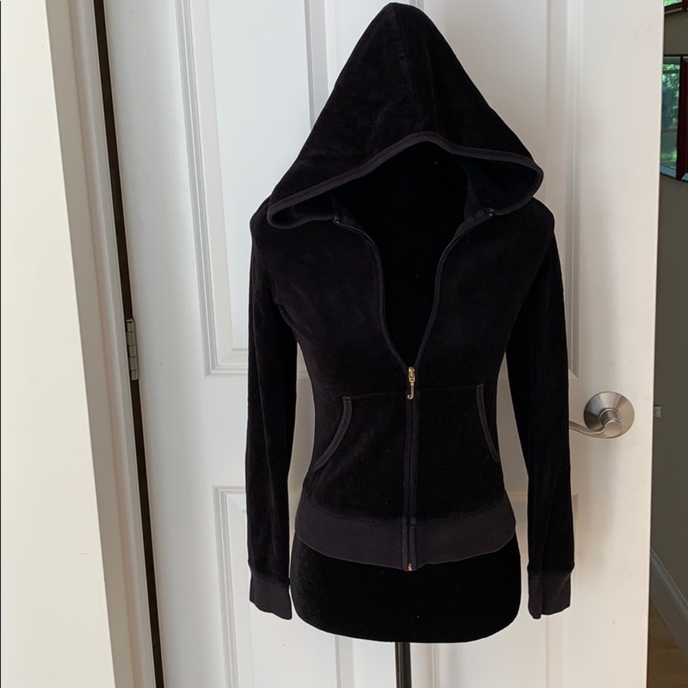 Juicy Couture black velour zip hoodie with gems